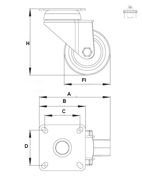 Kółko obrotowe łożyskowe gumowane fi40 z płytką