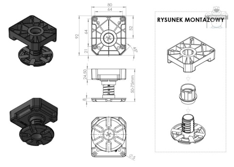 MULTILEG nóżka meblowa regulowana 50-75 400kg