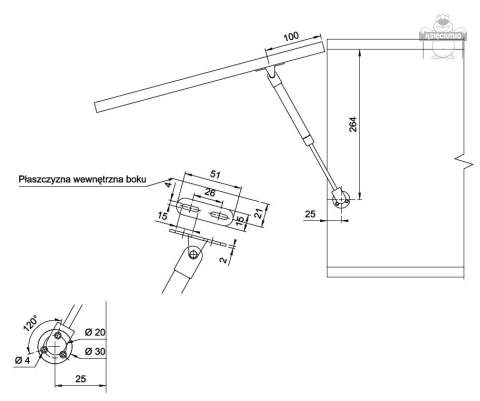 Siłownik pneumatyczny gazowy do klap 50N