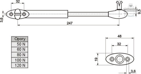 Siłownik pneumatyczny gazowy do klap 80N